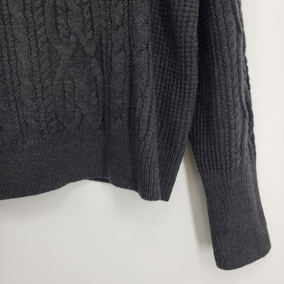 Skull Cashmere Cable Knit Turtleneck Sweater L Pullover Charcoal Gray - Picture 5 of 7